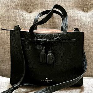 Kate Spade Hayes Street Sam Multi Compartment Leather Satchel Crossbody Bag.